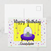 Happy Birthday, Grandson, Cute Space Alien Briefkaart (Voorkant / Achterkant)