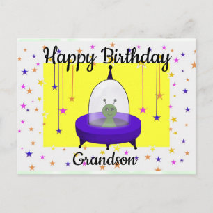 Happy Birthday, Grandson, Cute Space Alien Briefkaart