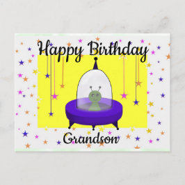 Happy Birthday, Grandson, Cute Space Alien Briefkaart