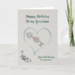 Happy Birthday Grandson Kaart<br><div class="desc">Een mooie kaart met een  uiterlijk met een sleutel met bloemen en bladeren omringd door een hart. Je houdt de sleutel tot mijn hart in het gevoel dat op de tijdloze kaart wordt geuit.</div>