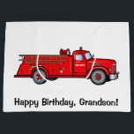 Happy Birthday Grandson met Classic Fire Engine Groot Cadeauzakje<br><div class="desc">Dit ontwerp is voorzien van een klassieke brandweermotor. Voor overeenkomende objecten typt u de "penguincorporner engine" in de Zoezle zoekbalk.</div>