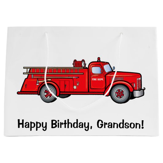 Happy Birthday Grandson met Classic Fire Engine Groot Cadeauzakje (Voorkant)