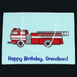Happy Birthday Grandson met Fire Engine Groot Cadeauzakje<br><div class="desc">Dit ontwerp is voorzien van een brandweermotor. Voor overeenkomende objecten typt u de "penguincorporner engine" in de Zoezle zoekbalk.</div>