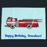 Happy Birthday Grandson met Fire Engine Groot Cadeauzakje<br><div class="desc">Dit ontwerp is voorzien van een brandweermotor. Voor overeenkomende objecten typt u de "penguincorporner engine" in de Zoezle zoekbalk.</div>