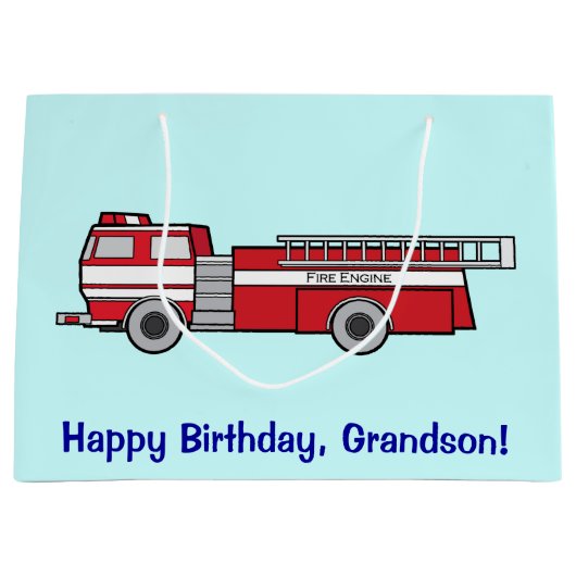 Happy Birthday Grandson met Fire Engine Groot Cadeauzakje (Voorkant)
