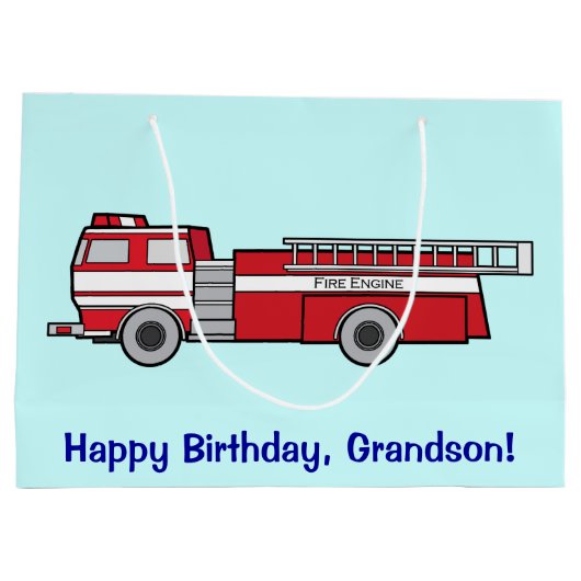 Happy Birthday Grandson met Fire Engine Groot Cadeauzakje (Achterkant)