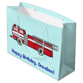 Happy Birthday Grandson met Fire Engine Groot Cadeauzakje (Achterkant Gekanteld)