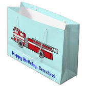 Happy Birthday Grandson met Fire Engine Groot Cadeauzakje (Voorkant Gekanteld)