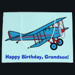 Happy Birthday Grandson met vliegtuig Large Cadeautasje<br><div class="desc">Dit ontwerp is voorzien van een klassiek vliegtuig. Voor overeenkomende objecten typt u "pinguïnfiraat" in de Zoezle zoekbalk.</div>
