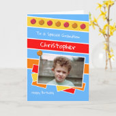 Happy Birthday Grandson red blue yellow foto Kaart (Gele Bloem)