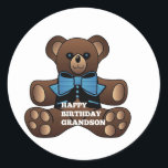 Happy Birthday Grandson Teddybeer Ronde Sticker<br><div class="desc">mooi als cadeau voor je kleinkind</div>