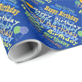 Happy Birthday Graphic (blauw) Cadeaupapier (Rol Hoek)