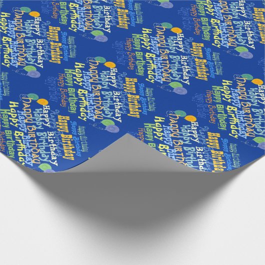 Happy Birthday Graphic (blauw) Cadeaupapier (Hoek)