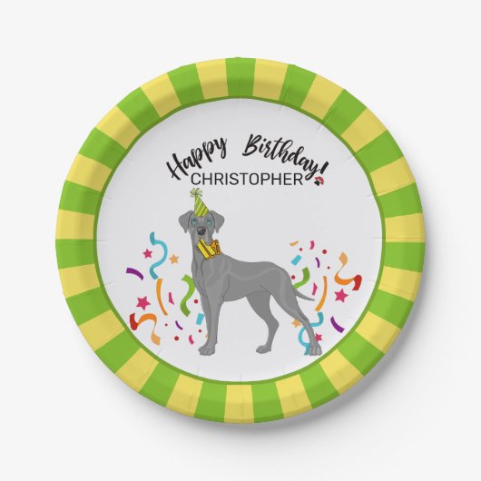 Happy Birthday Great Dane Dog Party Papieren Bordje (Voorkant)