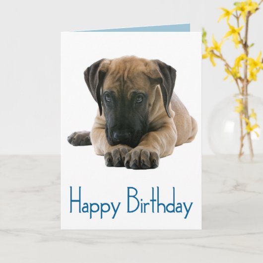 Happy Birthday Great Dane Puppy Dog Card - Verse Kaart (Gele Bloem)