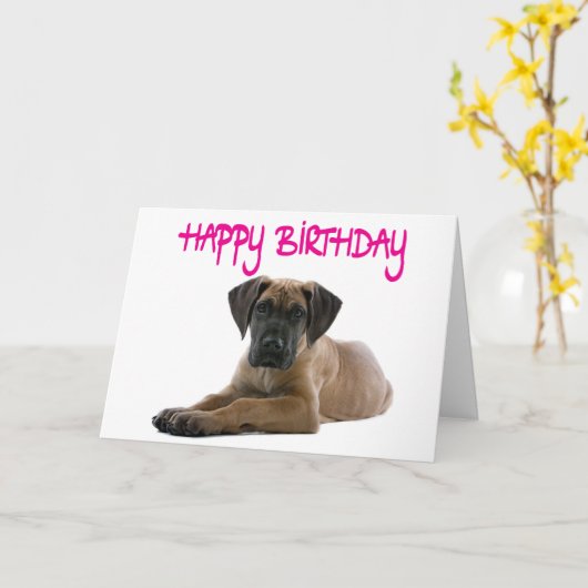 Happy Birthday Great Dane Puppy Dog Card - Verse Kaart (Gele Bloem)