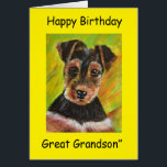 Happy Birthday Great Grandson<br><div class="desc">Het schilderen van een schattige kleine doodskist met een gele grens en de boodschap "Happy Birthday Great Grandson".</div>