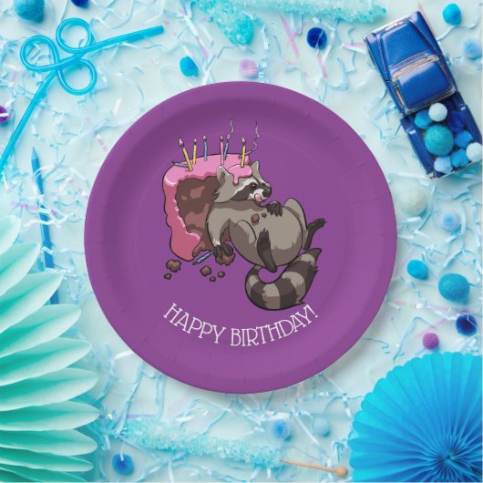 Happy Birthday Greedy Raccoon Cake Cartoon Papieren Bordje (Feest)