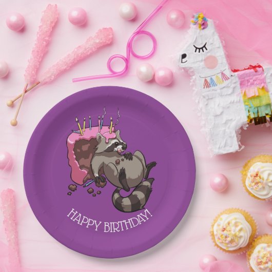 Happy Birthday Greedy Raccoon Cake Cartoon Papieren Bordje (Feest)