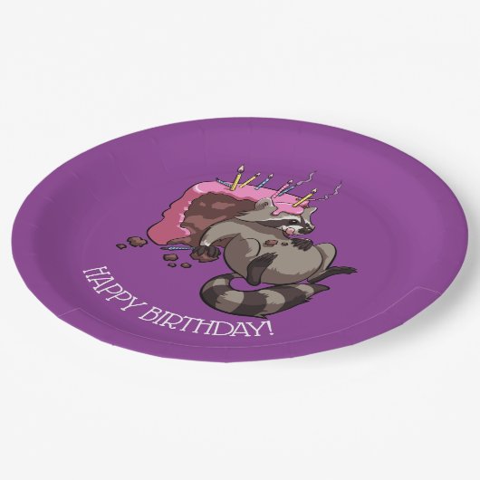 Happy Birthday Greedy Raccoon Cake Cartoon Papieren Bordje (Gekanteld)