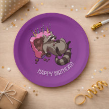 Happy Birthday Greedy Raccoon Cake Cartoon