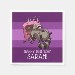 Happy Birthday Greedy Raccoon Cake Cartoon Servet
