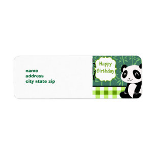 Happy Birthday Green Bamboo Panda Etiket