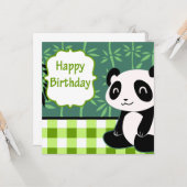 Happy Birthday Green Bamboo Panda Kaart (Voorkant / Achterkant in situ)