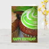 Happy Birthday Green Cupcake Kaart (Gele Bloem)