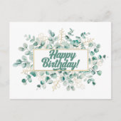 Happy Birthday Green en Golden Eucalyptus Leaves Briefkaart (Voorkant)