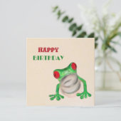 Happy Birthday Green Frog Greeting Kaart (Staand voorkant)