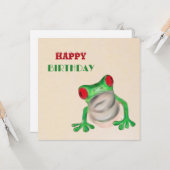 Happy Birthday Green Frog Greeting Kaart (Voorkant / Achterkant in situ)