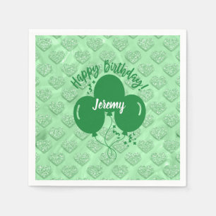 Happy Birthday Green Hearts-ballonnen gepersonalis Servet