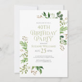 happy Birthday green leaves lijst Invitation Kaart (Voorkant)