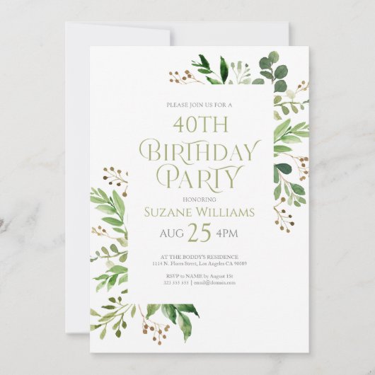 happy Birthday green leaves lijst Invitation Kaart (Voorkant)
