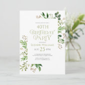 happy Birthday green leaves lijst Invitation Kaart (Staand voorkant)