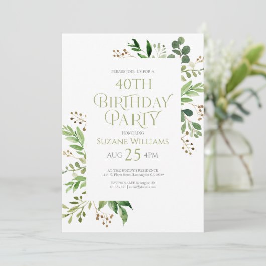 happy Birthday green leaves lijst Invitation Kaart (Staand voorkant)