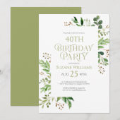 happy Birthday green leaves lijst Invitation Kaart (Voorkant / Achterkant)