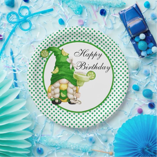 Happy Birthday Green Margarita Gnome Papieren Bordje (Feest)