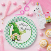 Happy Birthday Green Margarita Gnome Papieren Bordje (Feest)