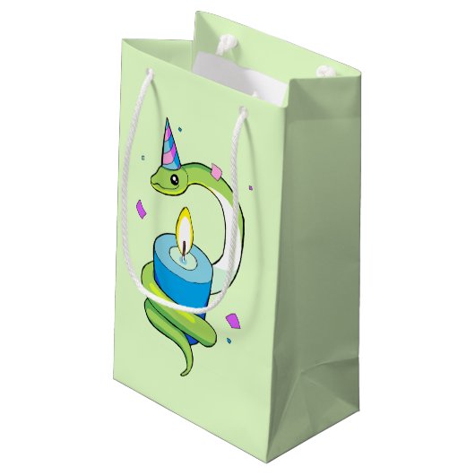 Happy Birthday Green Party Snake Drake Gift Bag Klein Cadeauzakje (Achterkant Gekanteld)