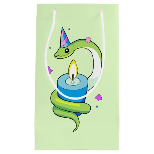 Happy Birthday Green Party Snake Drake Gift Bag Klein Cadeauzakje (Voorkant)