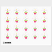 Happy Birthday Green Yellow and Pink Cupcake Ronde Sticker (Vel)