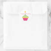 Happy Birthday Green Yellow and Pink Cupcake Ronde Sticker (Tas)