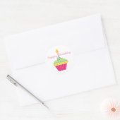 Happy Birthday Green Yellow and Pink Cupcake Ronde Sticker (Envelop)