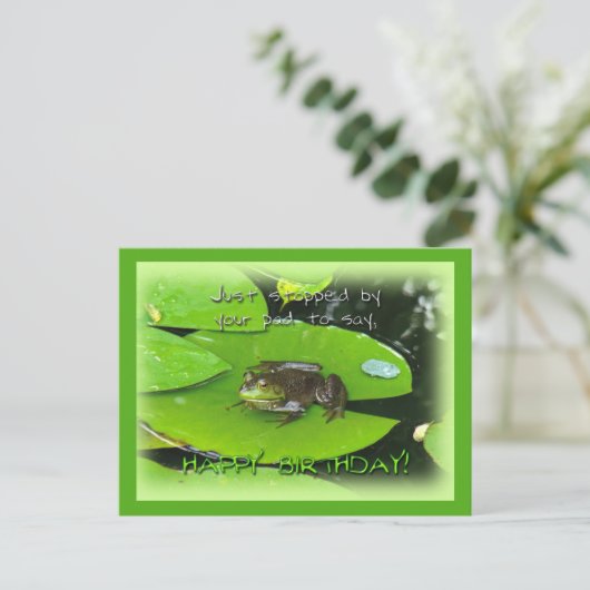 Happy Birthday Greeting - Bullfrog op Lily Pad Briefkaart (Staand voorkant)