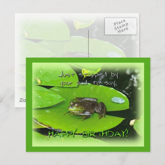 Happy Birthday Greeting - Bullfrog op Lily Pad Briefkaart (Voorkant / Achterkant)