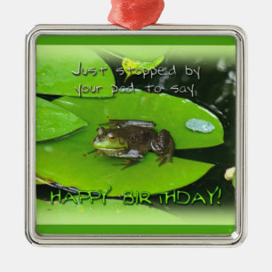 Happy Birthday Greeting - Bullfrog op Lily Pad Metalen Ornament