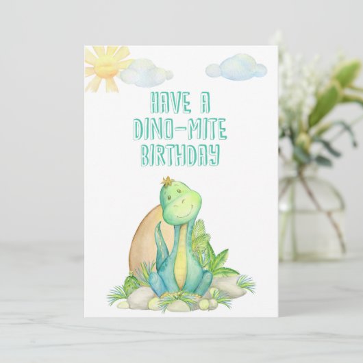 Happy Birthday Greeting Card with Dino for Kids (Staand voorkant)
