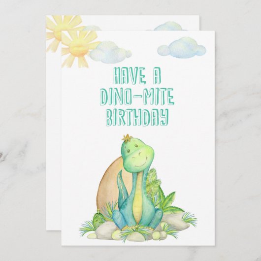 Happy Birthday Greeting Card with Dino for Kids (Voorkant / Achterkant)